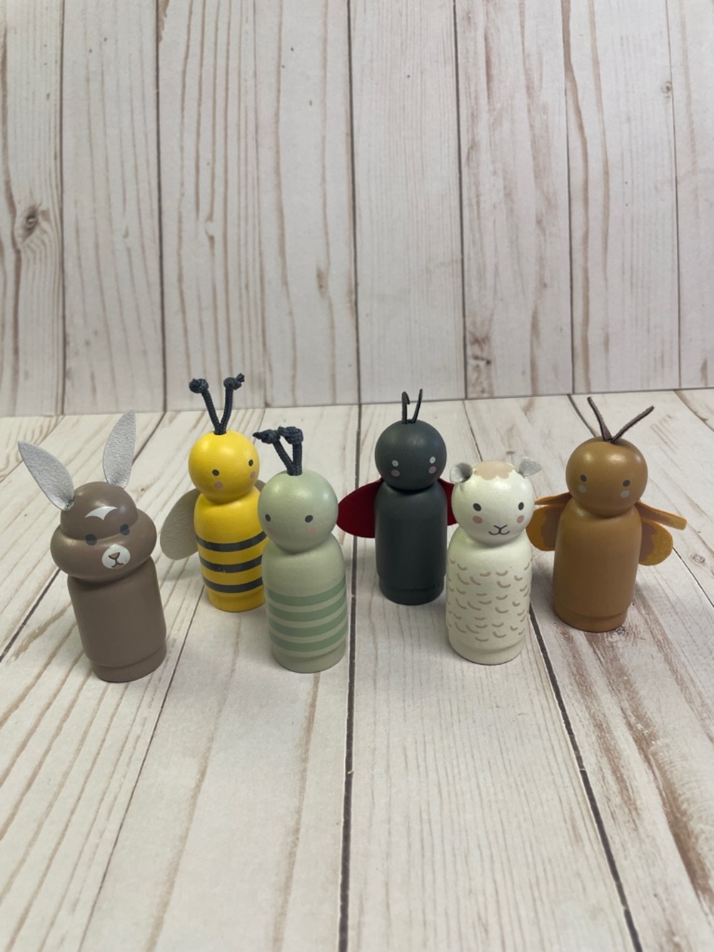 Hearth & Hand Magnolia Toy Pal Figurine Set 6 Piece Wood Peg Spring Animals NEW